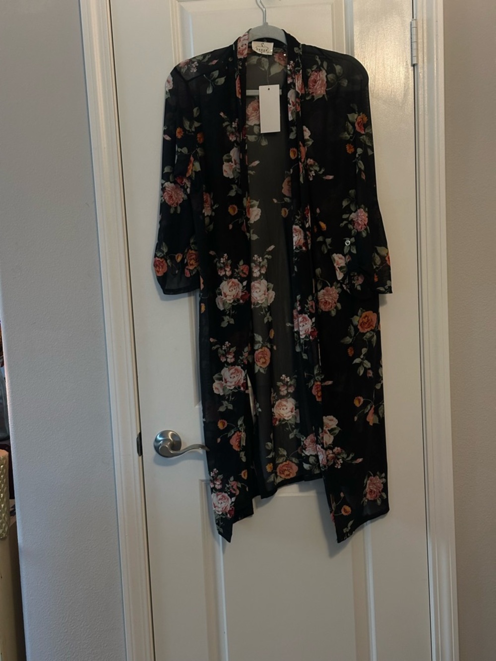 Floral Black Sheer Kimono Robe